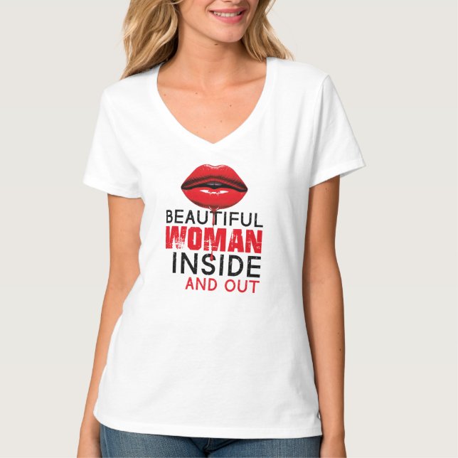Camiseta con cuello en V Beautiful Woman (Anverso)