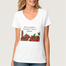 Camiseta con cuello en V con diseño de hibisco 