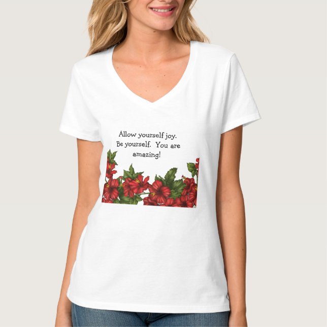 Camiseta con cuello en V con diseño de hibisco  (Anverso)