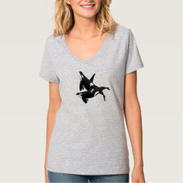 Camiseta con cuello en V de ballena asesina