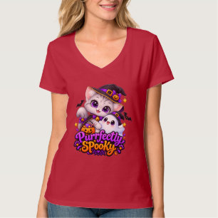 Camiseta con cuello en V de gato bruja perfectamen