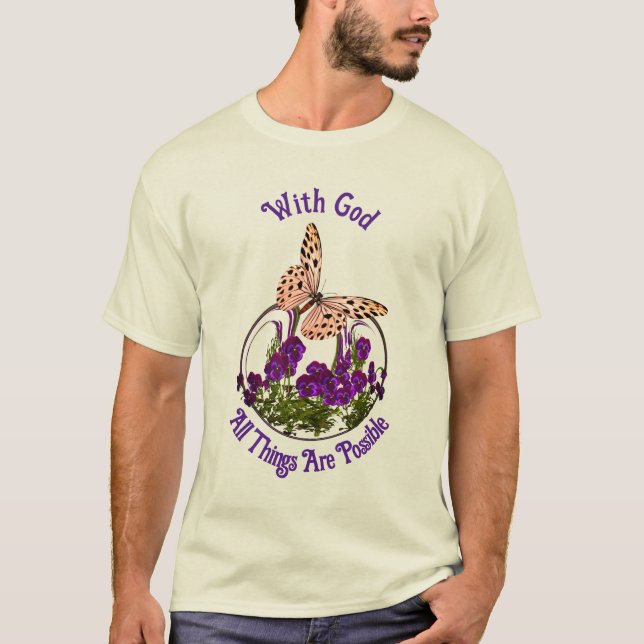 Camiseta Con Dios mariposa Flor Arte Inspirador (Anverso)