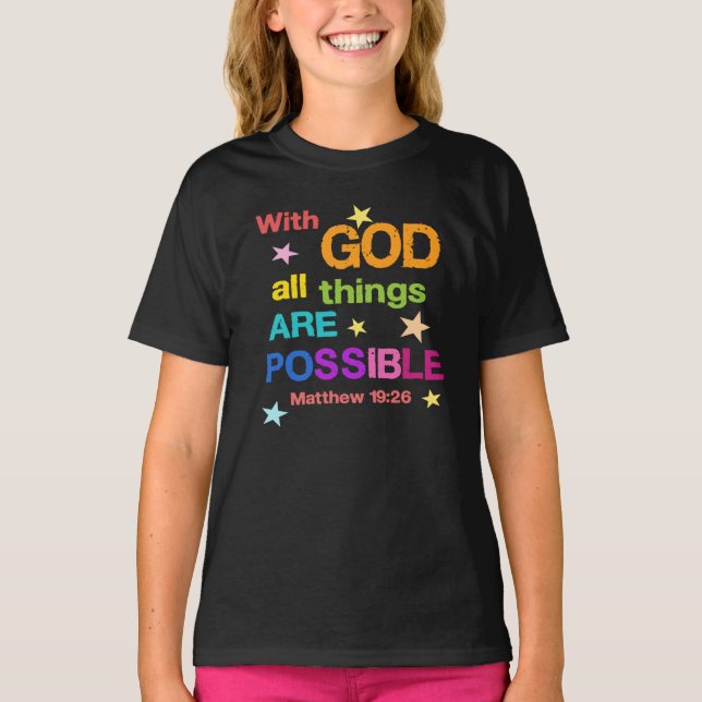 Camiseta Con Dios todas las cosas son Posibles Versos de la (Anverso)