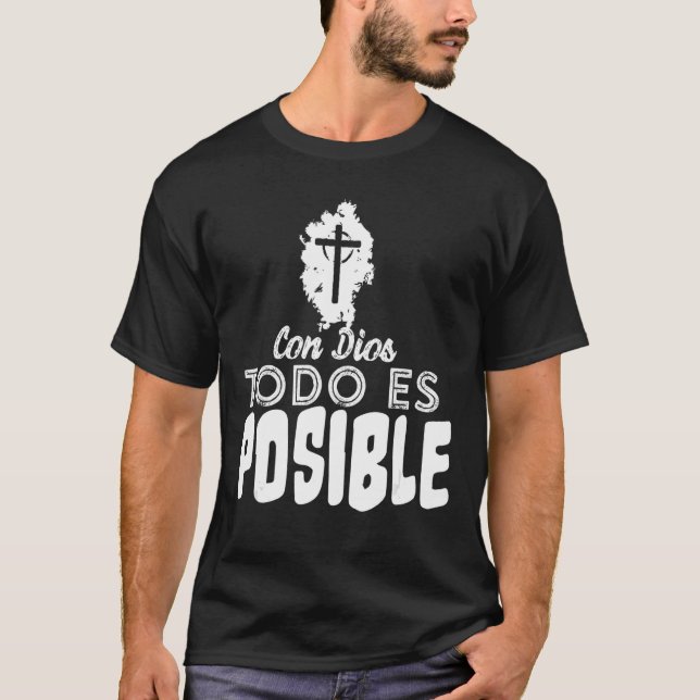 Camiseta Con Dios Todo Es Posible - Christian Jesus Faith L (Anverso)