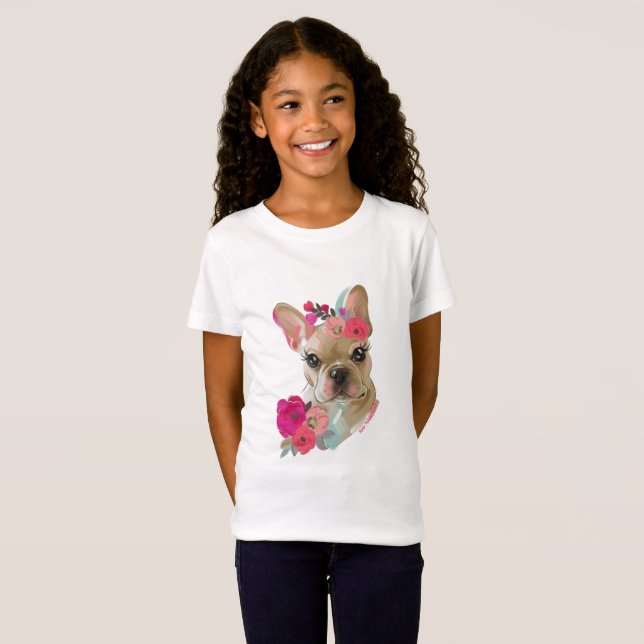 Camiseta con diseño de arte floral de bulldog fran (Anverso completo)