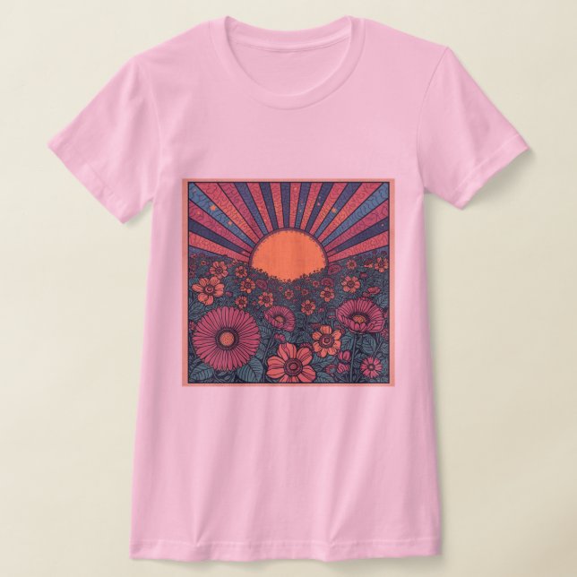 Camiseta con diseño de campo de flores al amanecer (Distribución)