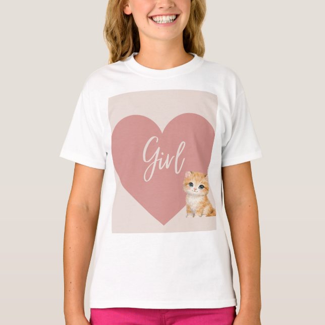 Camiseta con diseño de gato y corazón (Anverso)