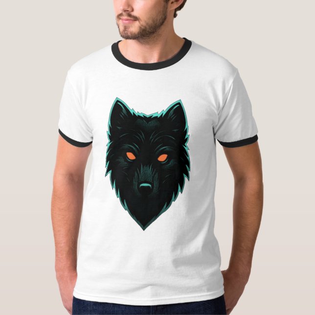 Camiseta con diseño de lobo neón místico (Anverso)