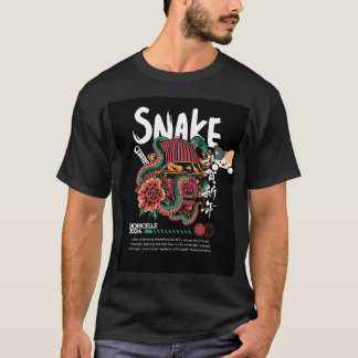 camiseta con diseño de serpiente y gato doméstico 