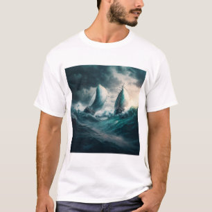 Camiseta con dos veleros en la tormenta