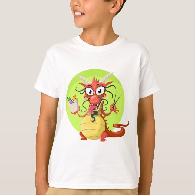 Camiseta con dragón glutónico. Maglietta bambino (Anverso)