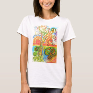 Camiseta con el árbol psicodélico colorido de