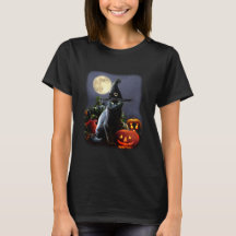 Camiseta con el gato y las calabazas de Halloween