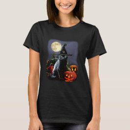 Camiseta con el gato y las calabazas de Halloween