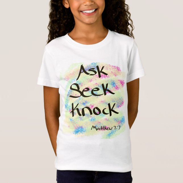 Camiseta con el gráfico "Ask, Seek, Knock" (Anverso)