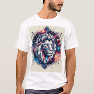 Camiseta con emblema de león geométrico cósmico