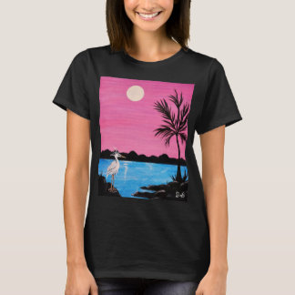 Camiseta con encantadora escena de costa con garza
