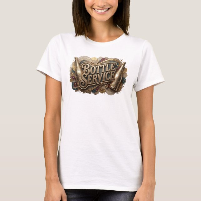 Camiseta con eslogan de SERVICIO DE BOTELLA naranj (Anverso)