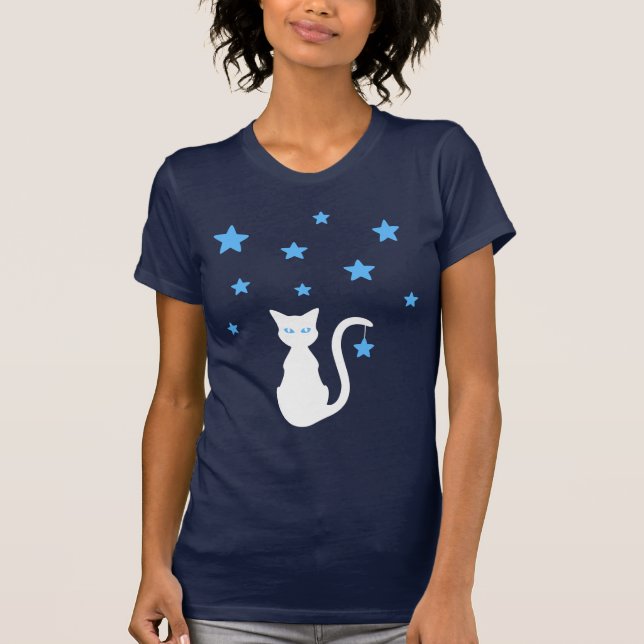 Camiseta con estrellas de gato blanco (Anverso)