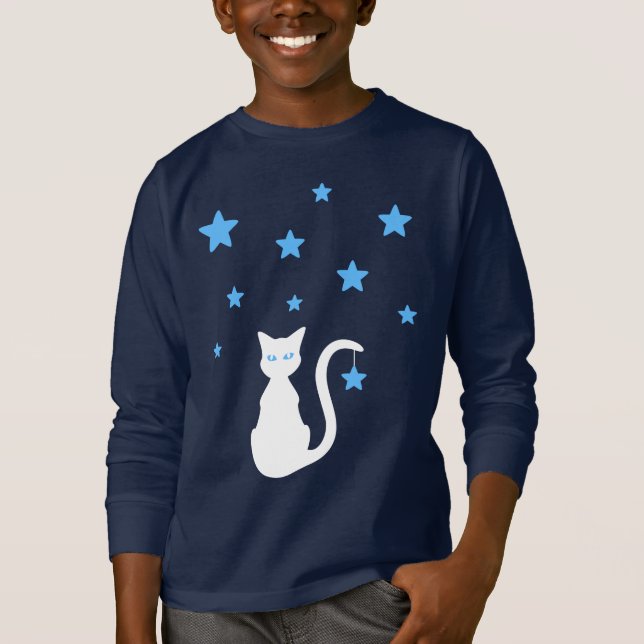 Camiseta con estrellas de gato blanco (niño) (Anverso)