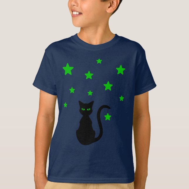 Camiseta con estrellas de gato negro (niño) (Anverso)