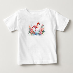 Camiseta con flamencos rosas y flores para chica.