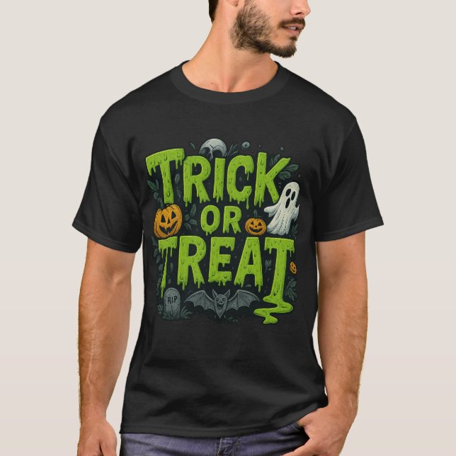 Camiseta con fuente que gotea Trick or Treat  (Anverso)