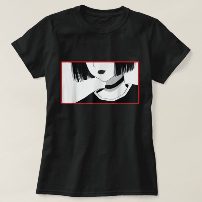 Camiseta con gargantilla de chica anime minimalist (Diseño del anverso)