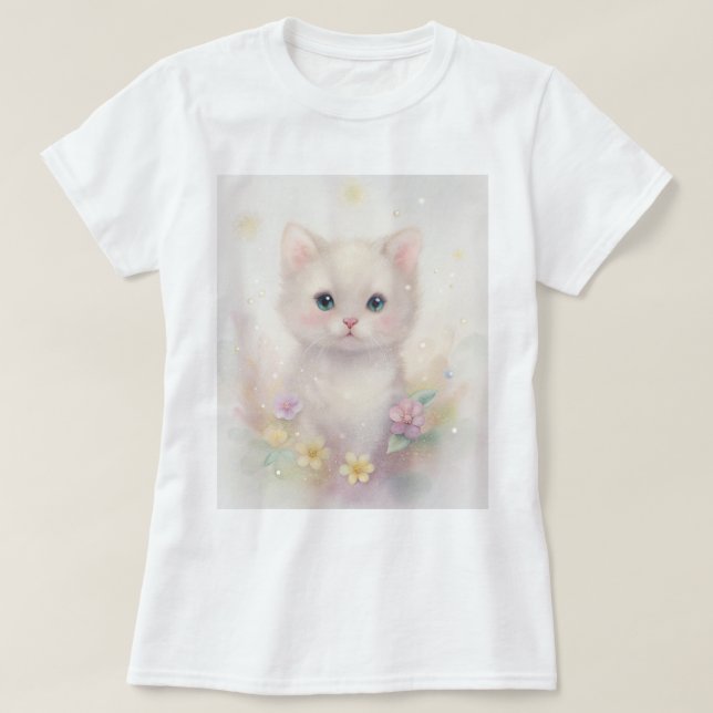 Camiseta con gatito lindo en colores pastel (Diseño del anverso)
