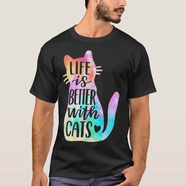 Camiseta Con Gatos, Tie Dye Cat Mamá Papá (Anverso)