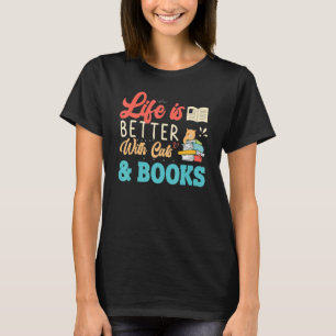 Camiseta Con Gatos Y Libros Libro De Gatos Para Mujeres