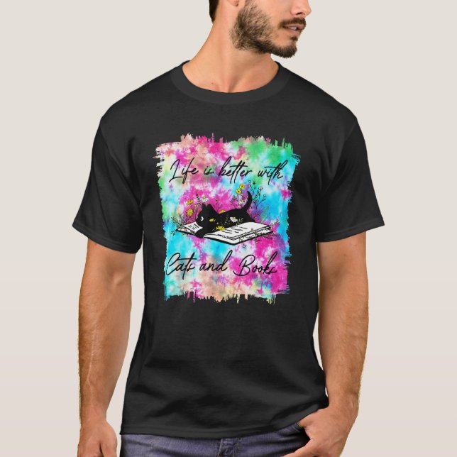 Camiseta Con gatos y libros Tie Dye (Anverso)