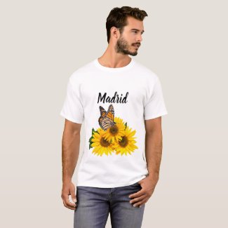 Camiseta Con girasoles y mariposa, Madrid impreso