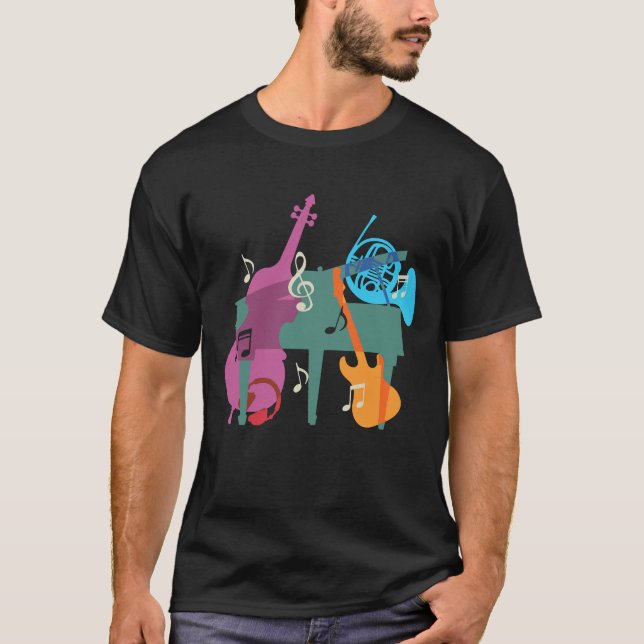 Camiseta con gran piano e instrumentos musicales (Anverso)