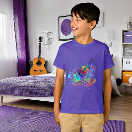 Camiseta con guitarra y acordes salpicados