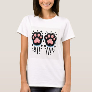Camiseta con Huella de Garra de Gato Rosa Camiseta
