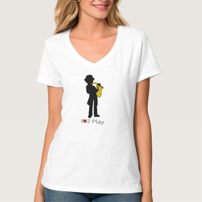 Camiseta con ilustracion de jugador saxofón (Anverso)
