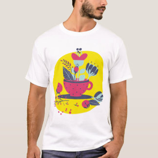 Camiseta con Ilustración de Taza de Té Floral - Bo
