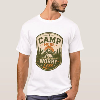 Camiseta con insignia de camping 'Acampa más, preo