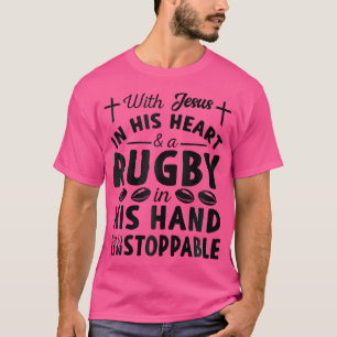 Camiseta Con Jesús En El Corazón Es Imparable Jugador De Ru