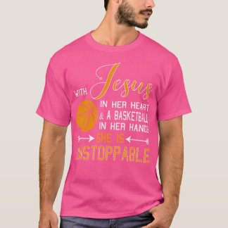Camiseta Con Jesús En Su Corazón, Un Baloncesto En Sus Mano