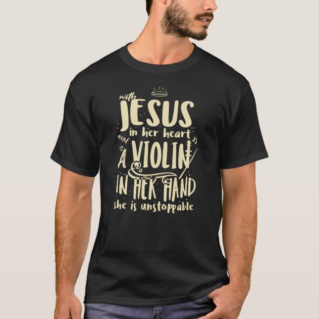 Camiseta Con Jesús En Su Corazón Un Músico Cristiano Violín (Anverso)