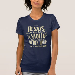 Camiseta Con Jesús en su corazón un violín en su mano