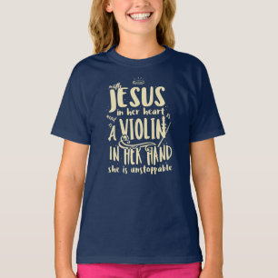 Camiseta Con Jesús en su Corazón Un Violín Música Cristiana