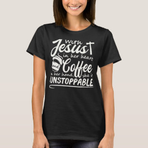 Camiseta Con Jesús En Su Corazón Y Café En Su Mano, Te