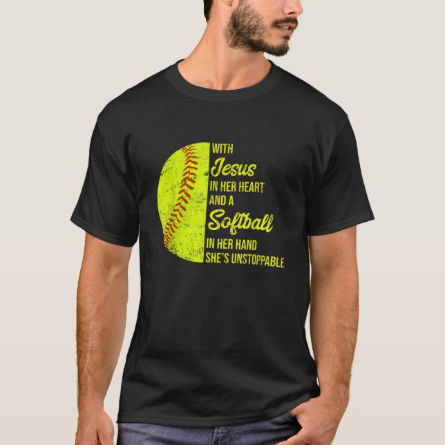 Camiseta Con Jesús En Su Softball De Corazón (Anverso)