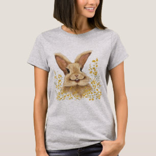 Camiseta con la letra Feliz Conejo en Tono Dorado