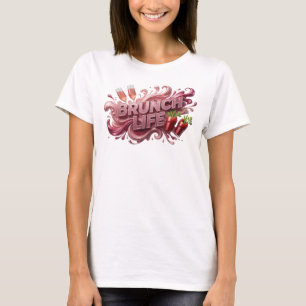Camiseta con lema BRUNCH LIFE en rojo llamativo