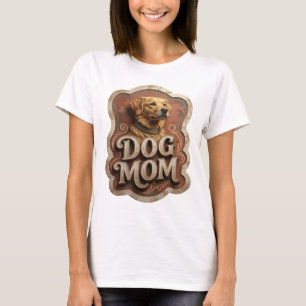 Camiseta con lema DOG MOM en oro atrevido