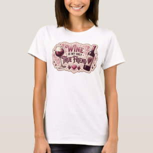 Camiseta con lema VINO ROSE ES MI ÚNICO AMIGO VERD